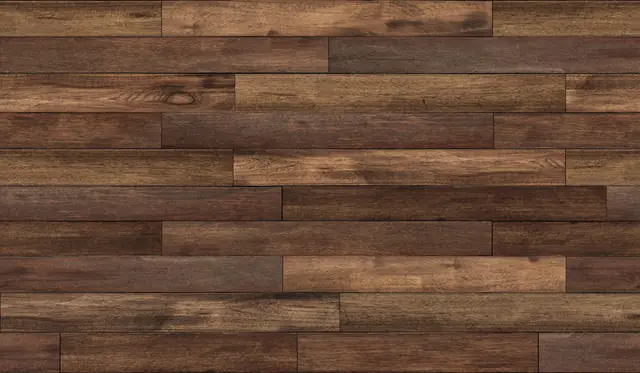 Close-up of rustic hardwood floor planks in warm brown tones